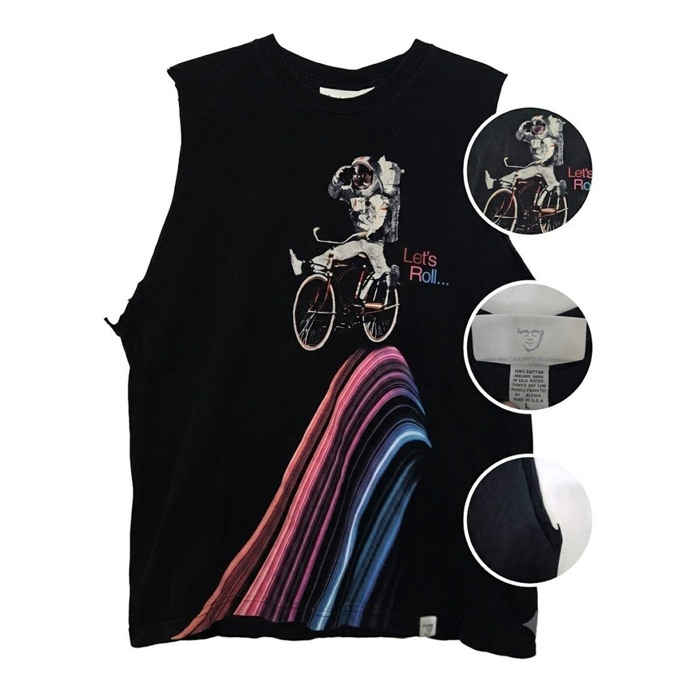 Imaginary‎ Foundation Mens L Astronaut Bike Lets Roll USA Made Thrashed Shirt